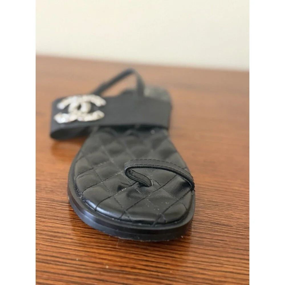 Chanel Black Quilted Leather CC Logo Thong Sandals, Size 39